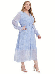 Dalmatian Print Flounce Sleeve Maxi Dress With Belt