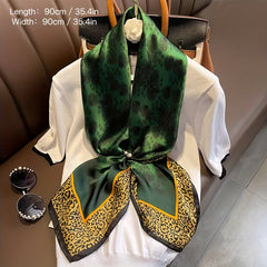 Green Rose Print Satin Square Scarf Bandana