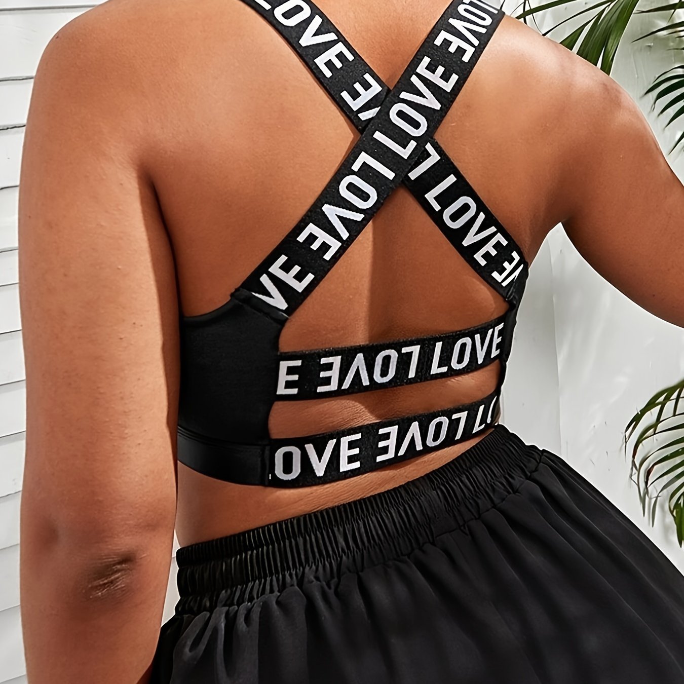  Sports Bra Women's Plus Letter Tape Cross Back Seamless Fitness
