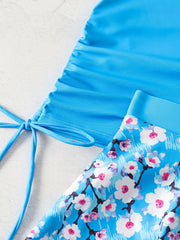  Modest Tankini Set Women's Plus Floral Print Button Decor Lace Up Halt