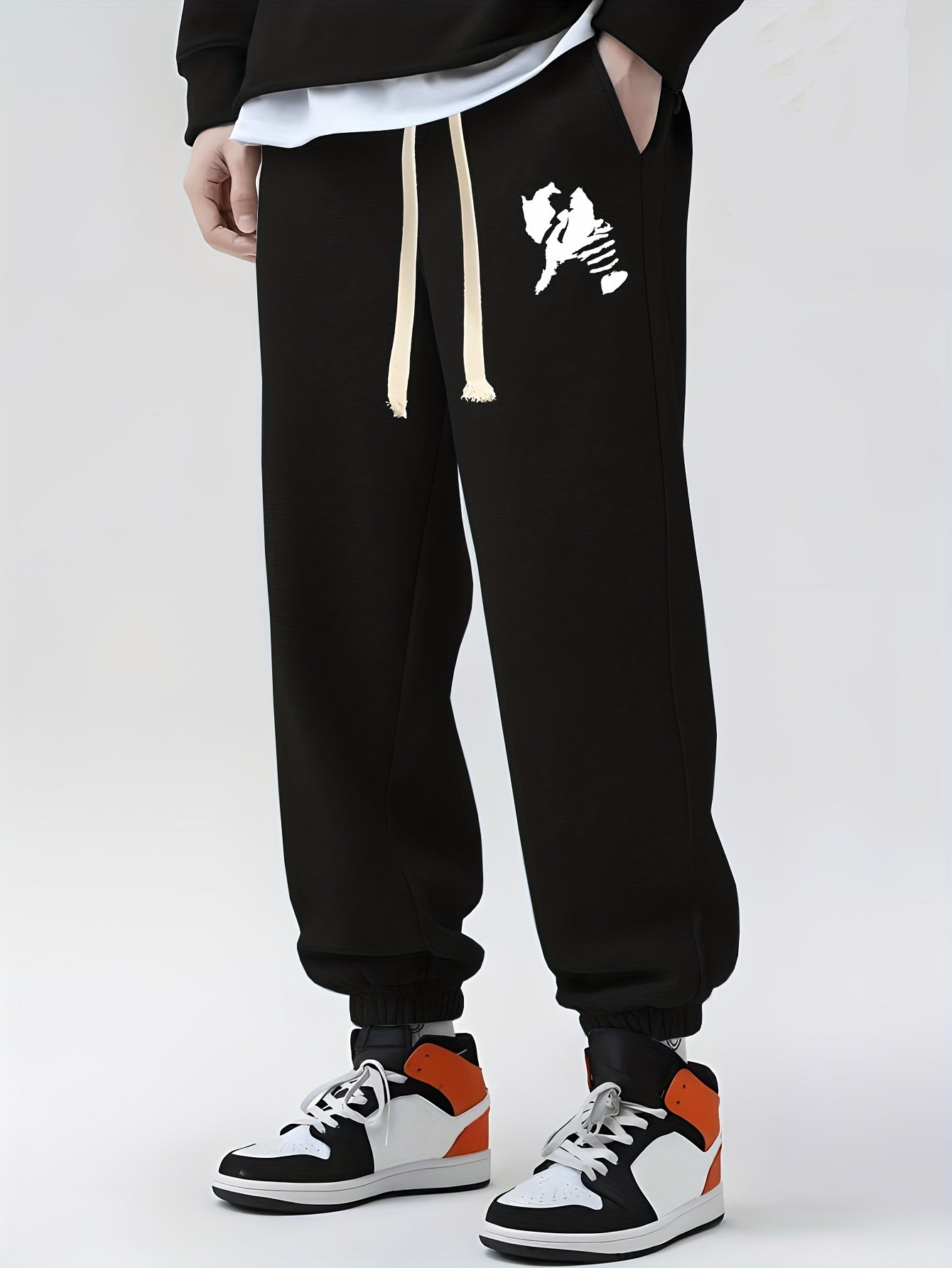 Cartoon Pattern Print Drawstring Sweatpants Loose Fit Pants Men's
