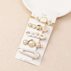 5pcs Multicolor Faux Pearl Flower Hair Clip Metal Hair Accessories