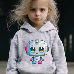 Girls Robot Pattern Hooded Sweatshirt & Sweatpants Set