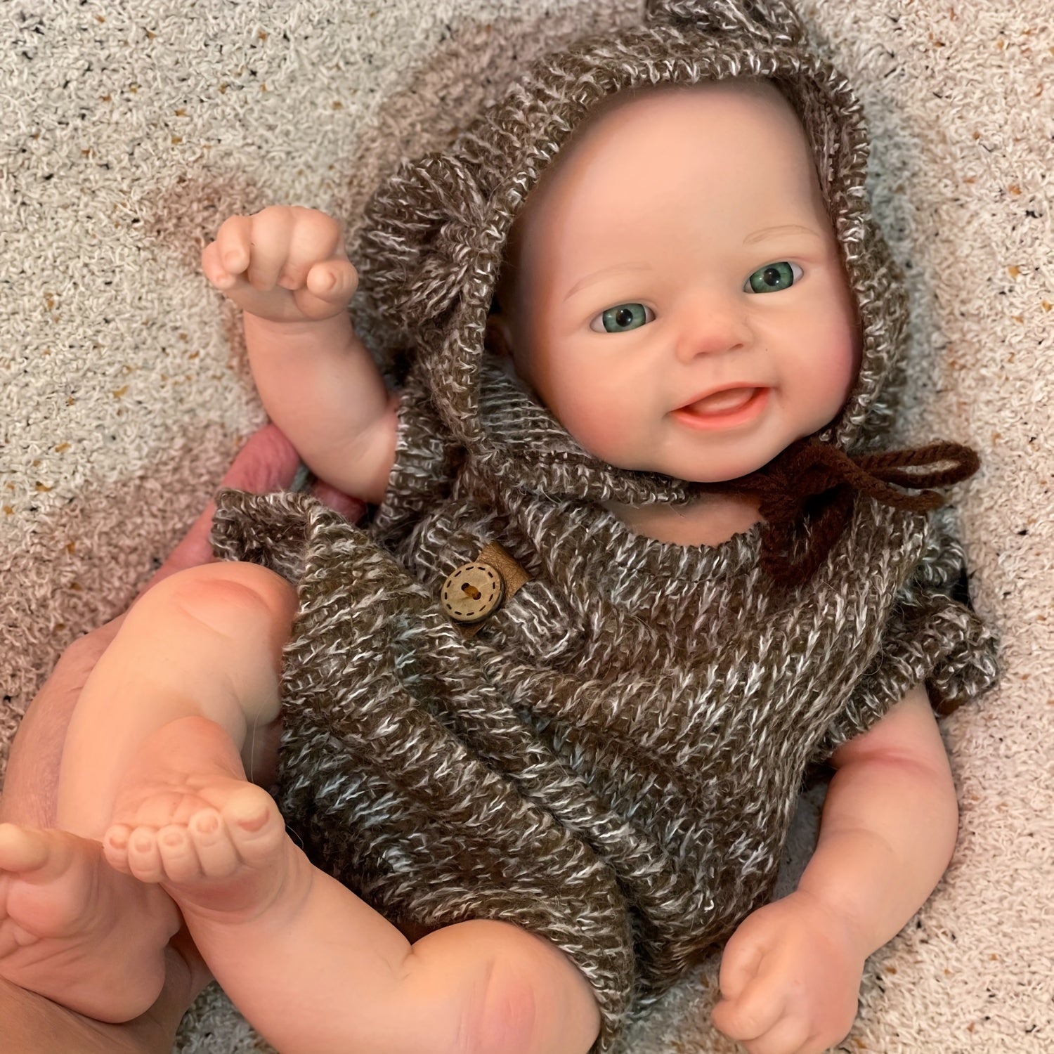 16" Lifelike Reborn Baby Boy Doll Platinum Silicone Light Beige Veins Open Eyes
