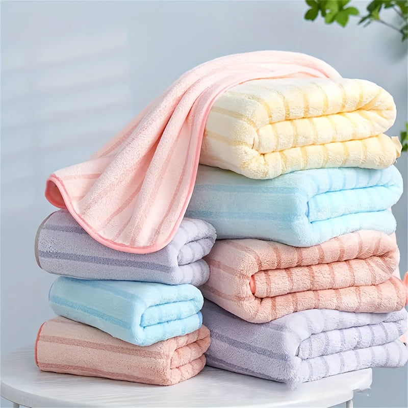 2pc Coral Velvet Striped Towel Set Soft Hand Bath Linen Sets Absorbent Towels