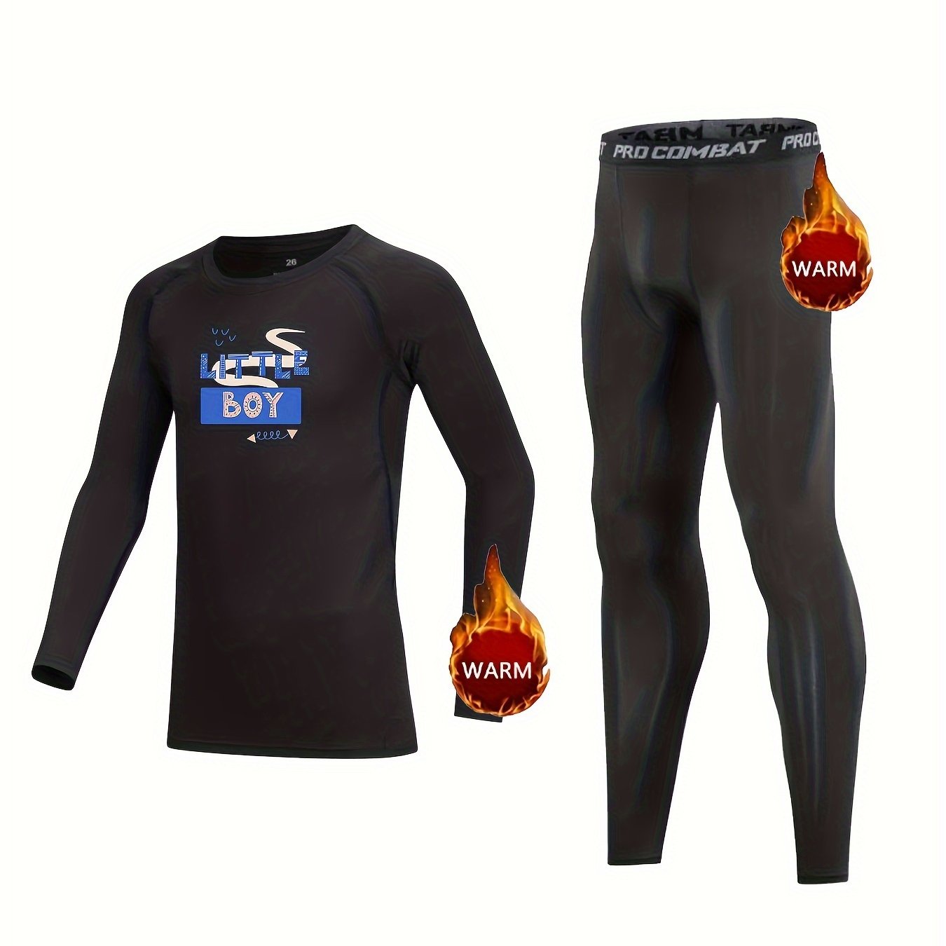 2pcs Kids Compression Fleece Sets Crew Neck Pullover & Matching Pants Body
