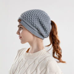 Warm Ear Protection Beanie Hat with Horse Tail Hole