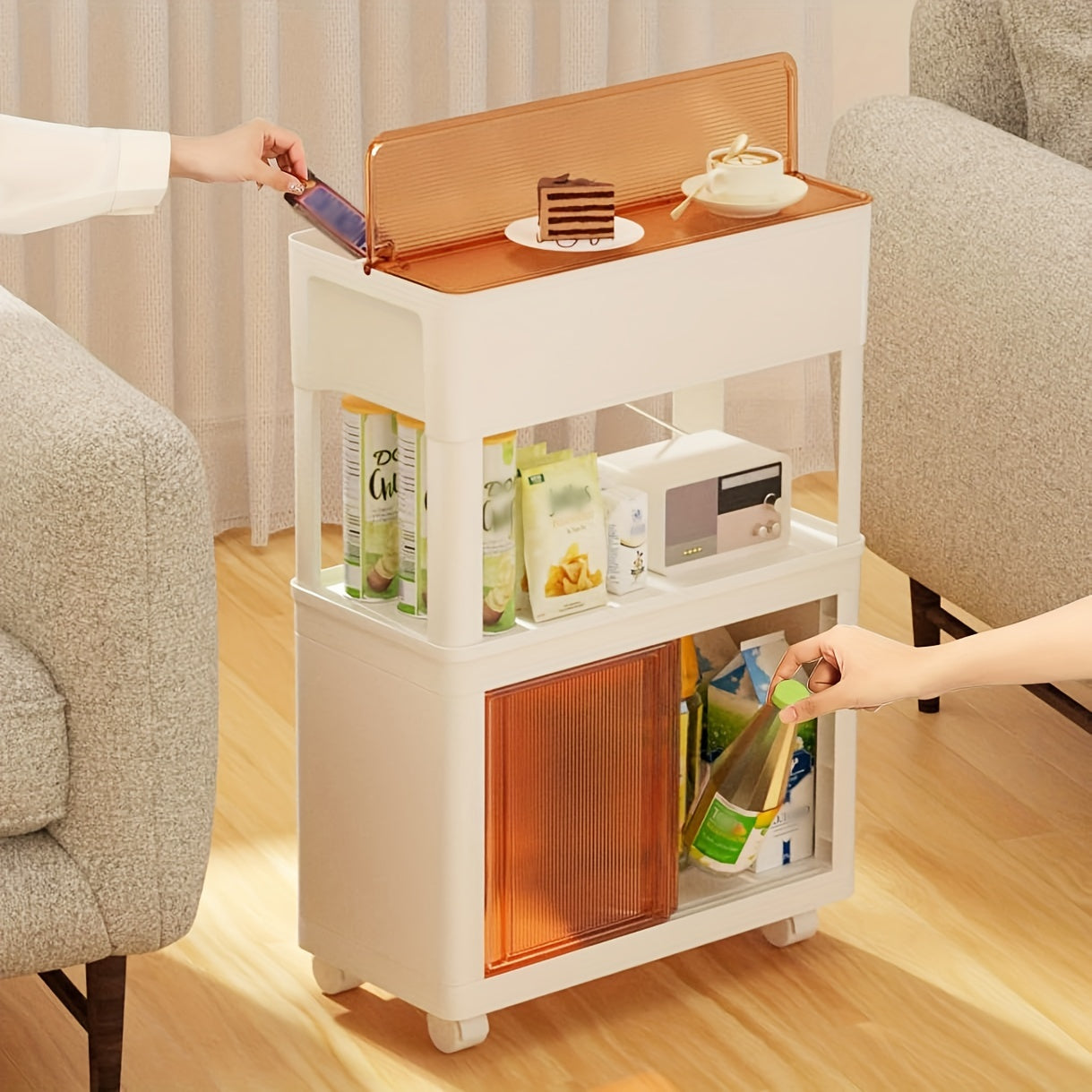 3 Tier Slim Storage Rolling Cart With Wheels Snack Storage Cabinet Utility Cart