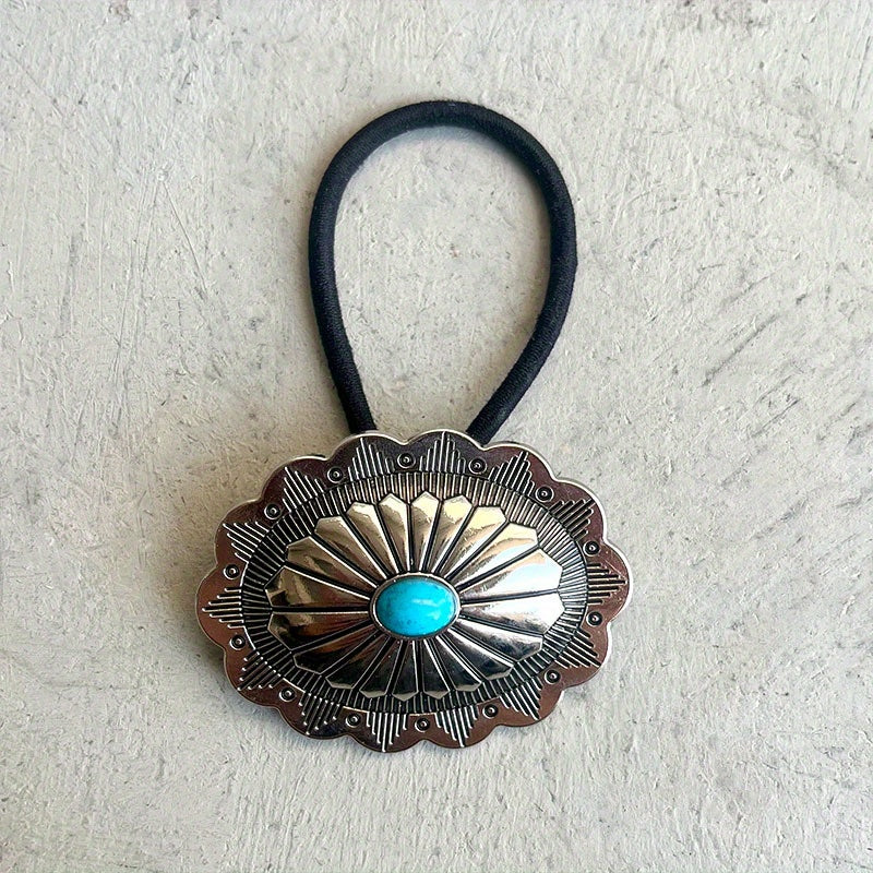 Western Style Hair Tie with Turquoise Decor Elastic Ponytail Holder