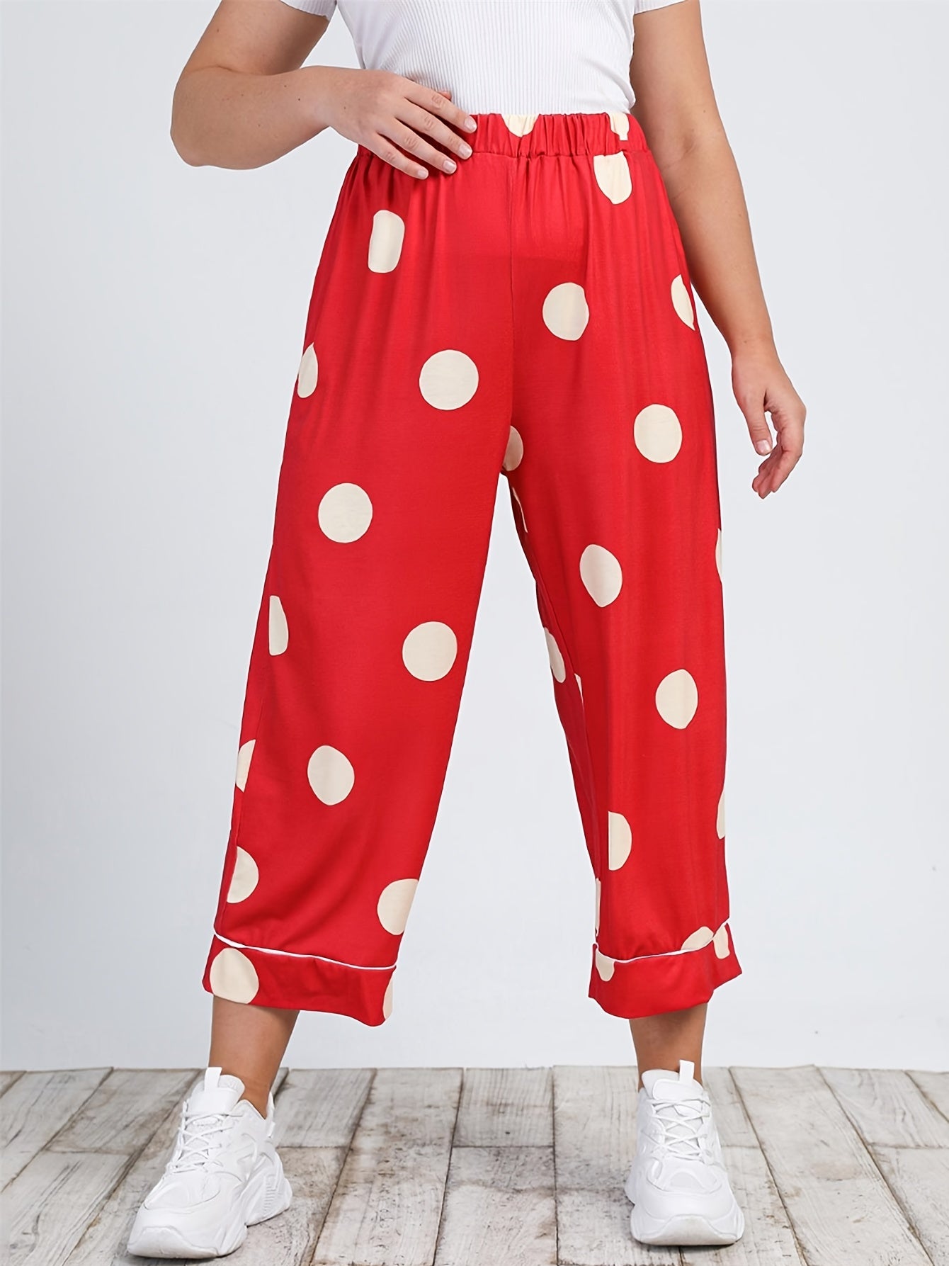 Polka Dot High Rise Cropped Pants Women's Plus Size