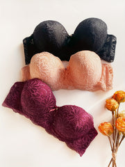3pcs Lace Push Up Bras Comfy & Breathable Bow Tie