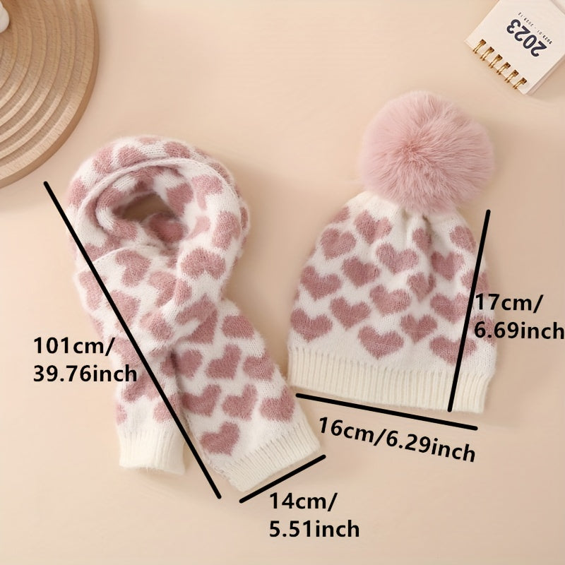 2pcs Winter Warm Love Embroidery Knitted Hat Christmas Holiday Gift