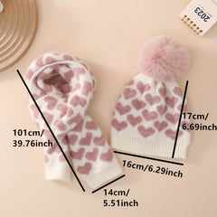 2pcs Winter Warm Love Embroidery Knitted Hat Christmas Holiday Gift