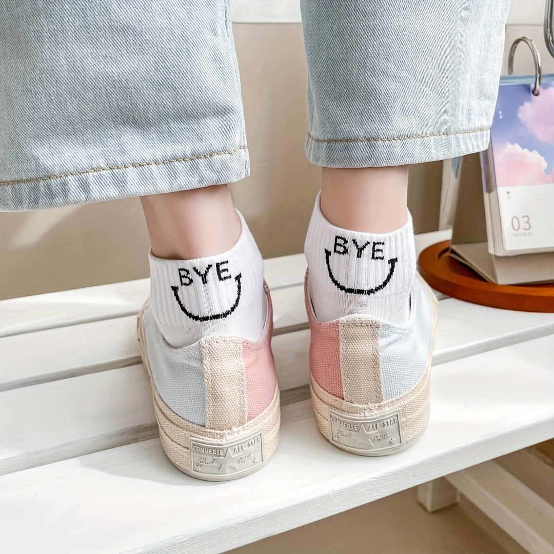 Letter Print Sports Short Socks Women's Stockings