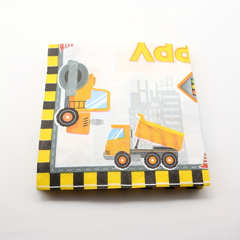Construction Birthday Party Tableware Set w/ Dump Truck Plates & Tractor Tow