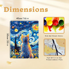 Starry Sky Cat DIY Canvas Painting Set 40x50 Frameless Polyester Fiber