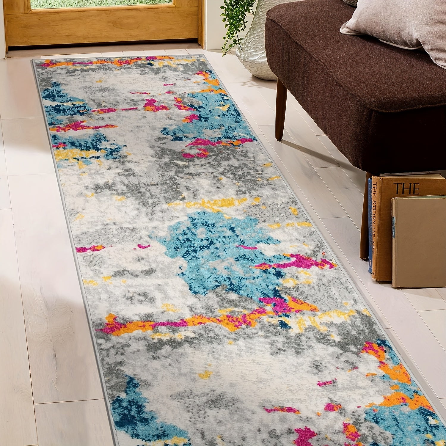 Modern Abstract Runner Rug Soft Non Slip Machine Washable Stair Carpet