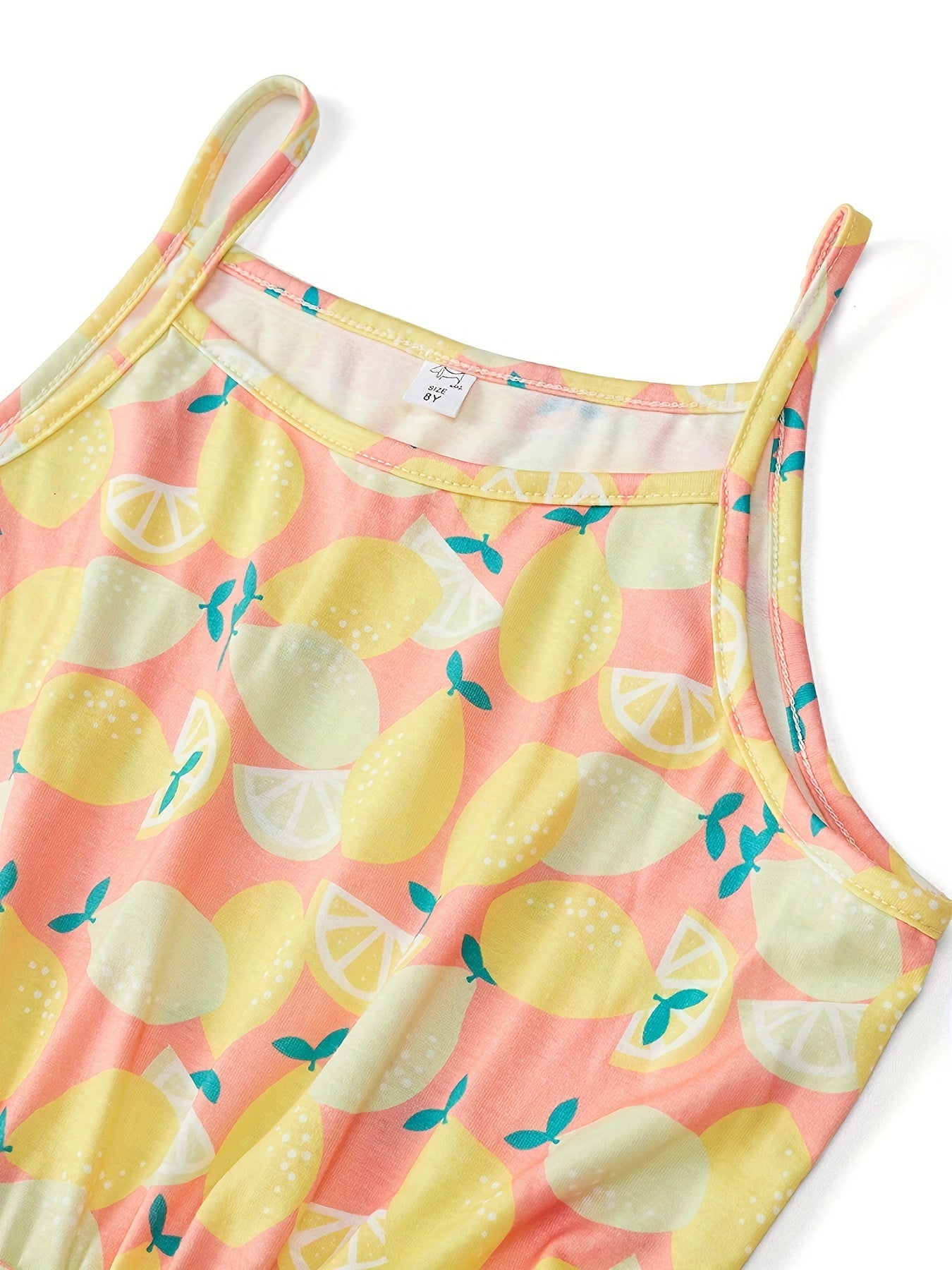 Girls Lemon Graphic Bow Front Cami Rompers Set