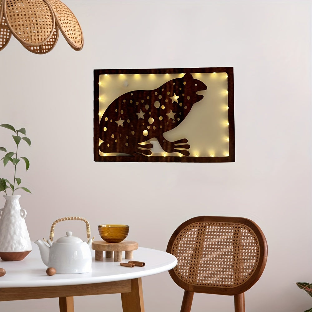 LED Frog Shape Retro Wooden Lamp Home Decoration