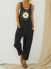 Pocket Solid Tank Jumpsuit Loose Casual Women's Clothing