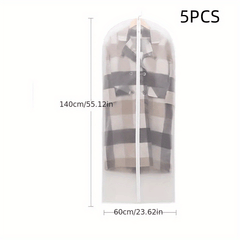 5 PCS Pack Hanging Garment Bags Suit Bag Dress Bag Dust Cover Clear Storage Bags