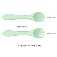 Baby Silicone Soft Fork And Spoon Set - Training Feeding