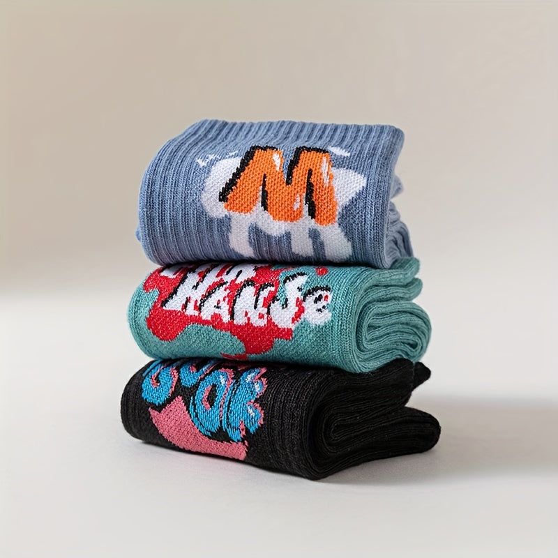 5 Pairs Letter Print Crew Sports Socks