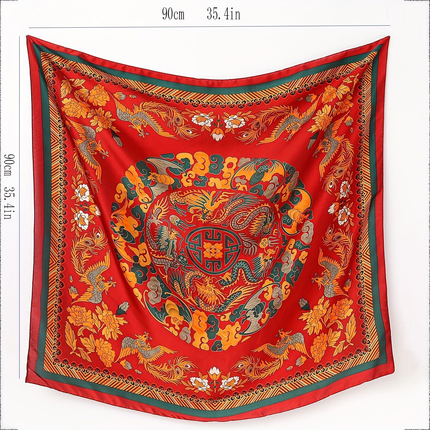 Phoenix Flower Print Scarf Satin Large Shawl Bandana Boho Head Wrap