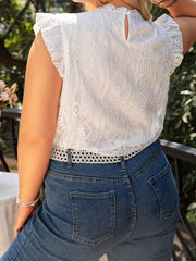  Lace Jacquard Ruffle Sleeve Blouse