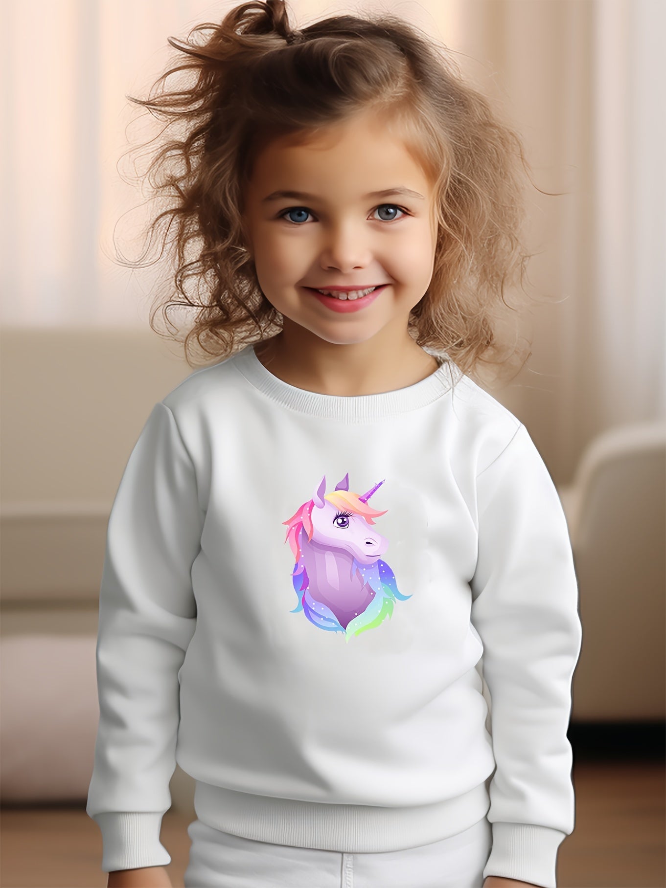 Girls Unicorn Pattern Sweatshirt for Spring Fall