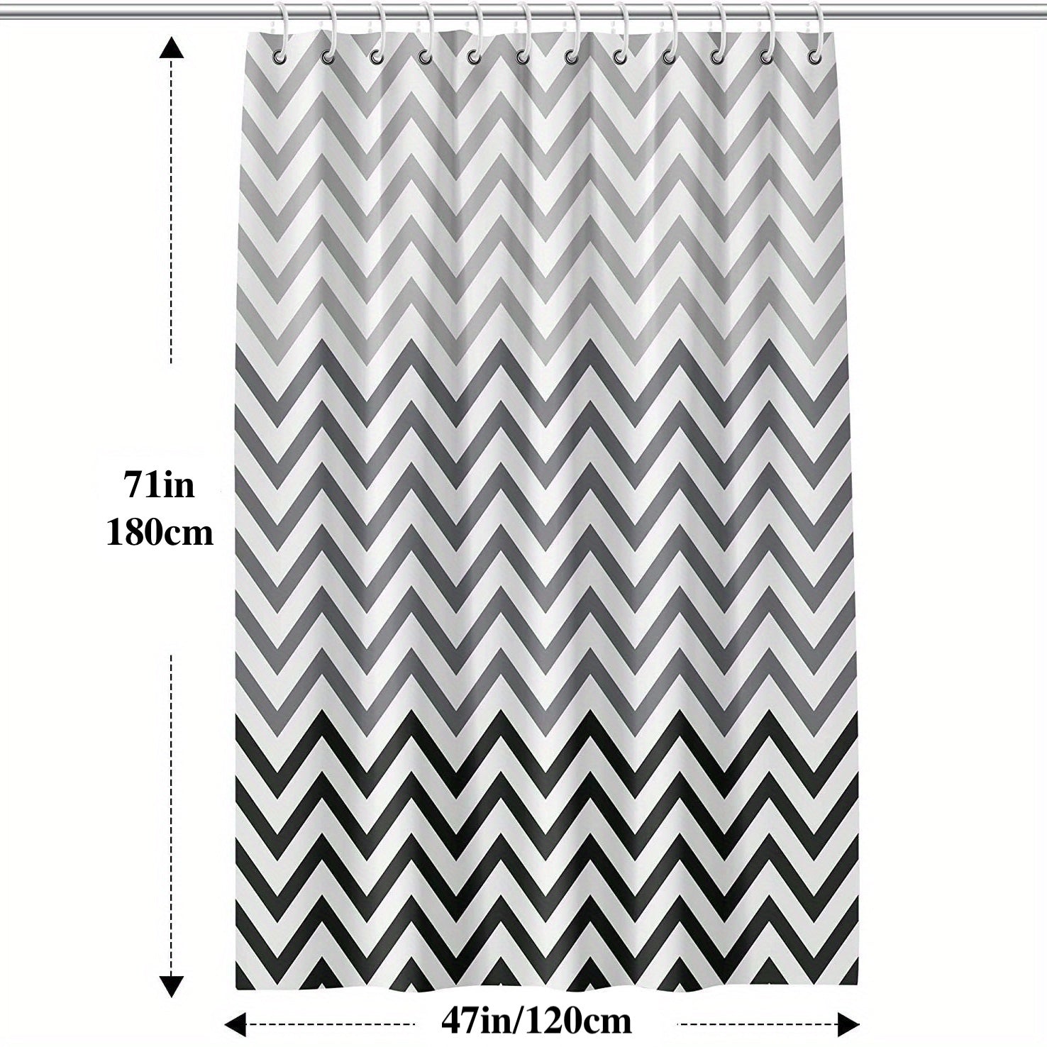 Wavy Plastic Shower Curtain with 12 Hooks - Waterproof and Mildew Proof