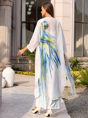 Bird Print Cover Up With Drawstring Pants & Long Sleeve