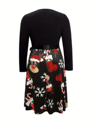  Christmas Casual Dress Women's Plus Colorblock Graphic Print