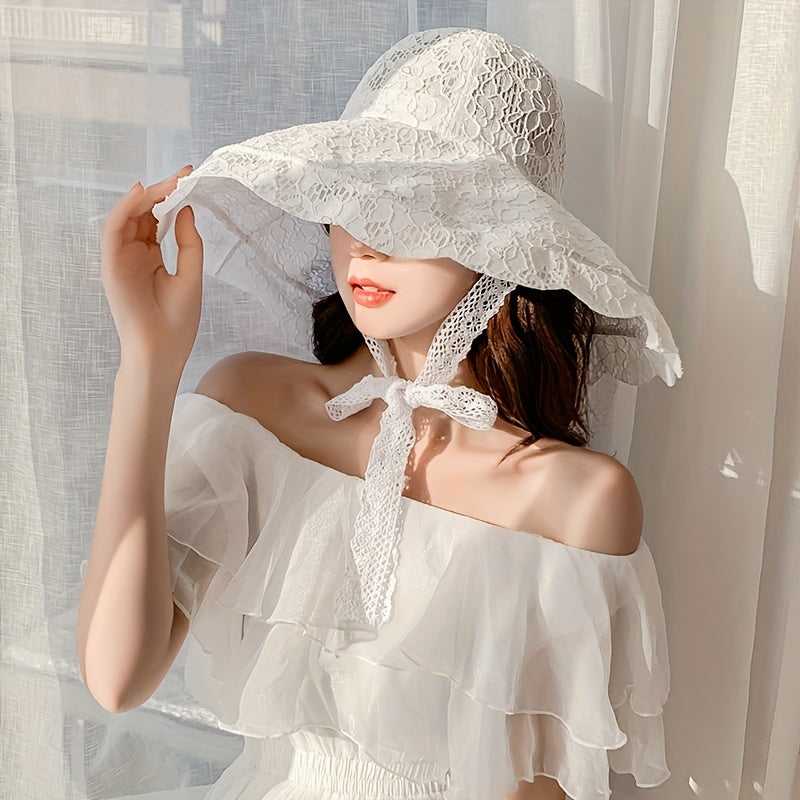 Floral Lace Sun Hat UV Protection Travel Beach Hat