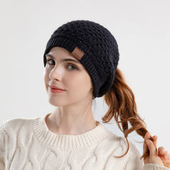 Warm Ear Protection Beanie Hat with Horse Tail Hole