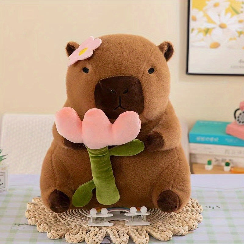 Capybara Plush Toy with Flower - Brown Plush