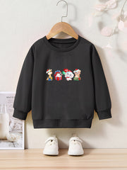 Christmas Cartoon Animals Crew Neck Long Sleeve Sweatshirt for Girls Kids