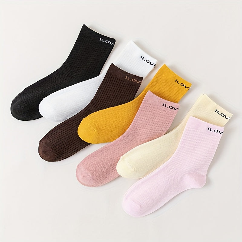 7 Pairs Letter Print Socks Comfy & Breathable Mid Tube Socks