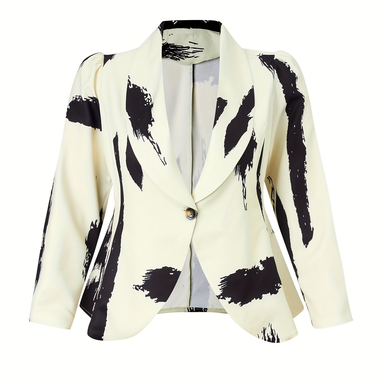  Casual Blazer Women's Plus Brush Print Long Sleeve Shawl Collar