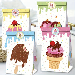 14pcs Ice Cream Party Favor Bags with Stickers - Candy Decorations
