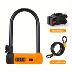 Thickened Motorcycle U lock + Cable 4 Digit Combination Lock