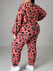  Leopard Print Lantern Sleeve Top & Joggers Set