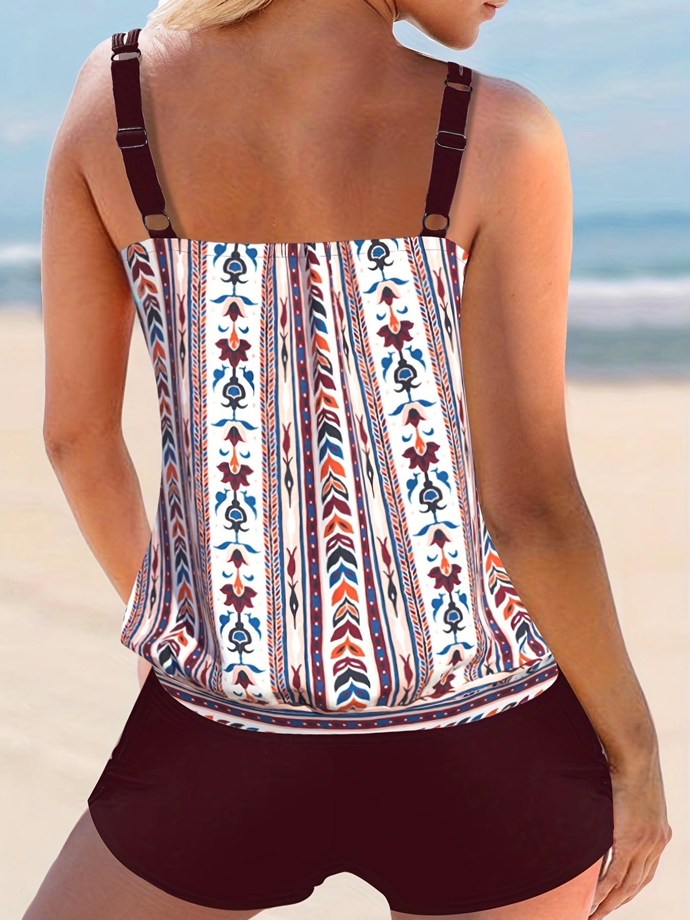  Striped Tankini Set Cami Top & Shorts Swimsuit