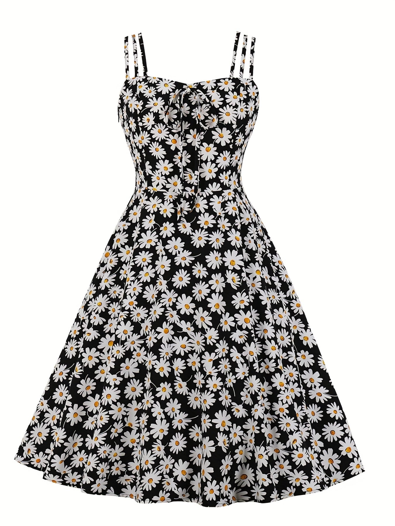  Daisy Print Split Strap A Line Cami Dress