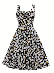  Daisy Print Split Strap A Line Cami Dress