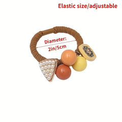 2pcs Candy Beaded Hair Tie Faux Pearl Decor Hair Rope Knitted Hair Tie