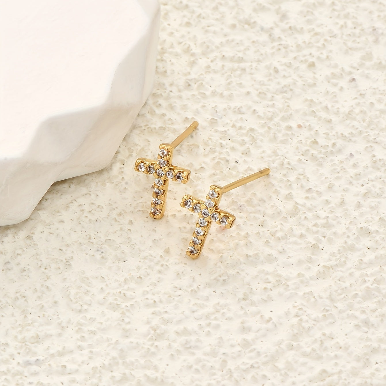 Zircon Cross Stud Earrings Retro Copper Jewelry Gift