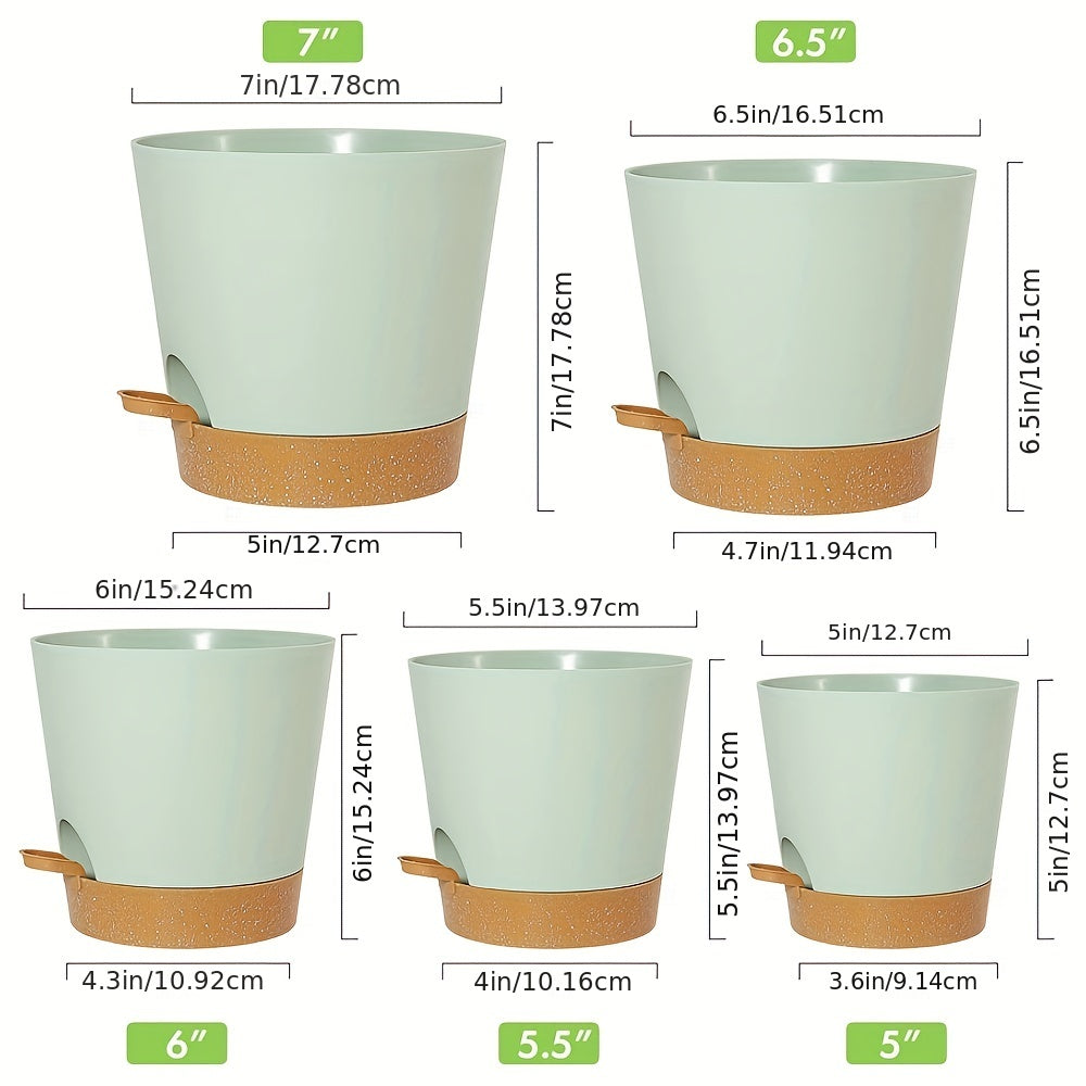 Green Self-Watering Plant Pots Plastic Planters Deep Reservoir