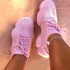 Women's Lace-Up Casual Sneakers - Round Toe Sport Shoes