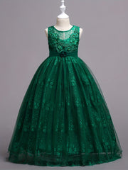 Girls Christmas Snow Graphic Mesh Tulle Maxi Dress